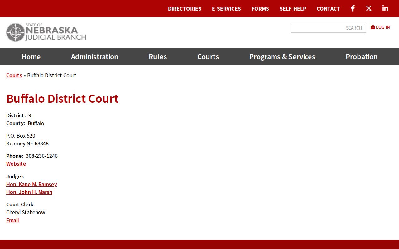 Buffalo County civil docket search image of the Buffalo District Court source page