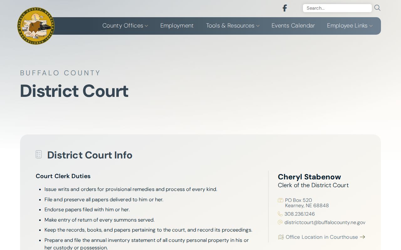 Elm Creek court docket search Buffalo District Court clerk office route