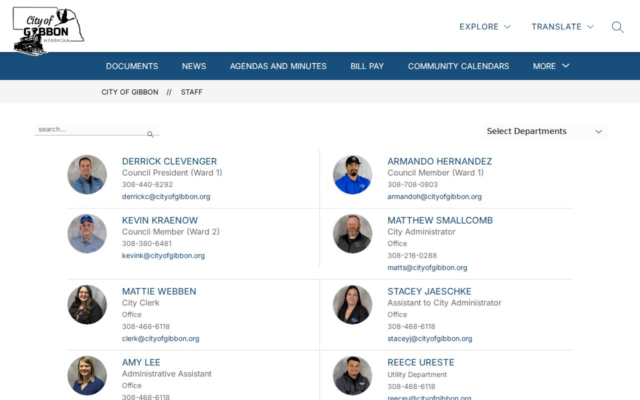 Gibbon docket search image of the Gibbon city clerk office contact page