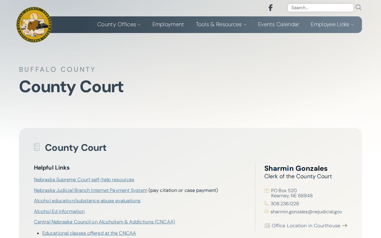 Shelton court docket search Buffalo County Court office route