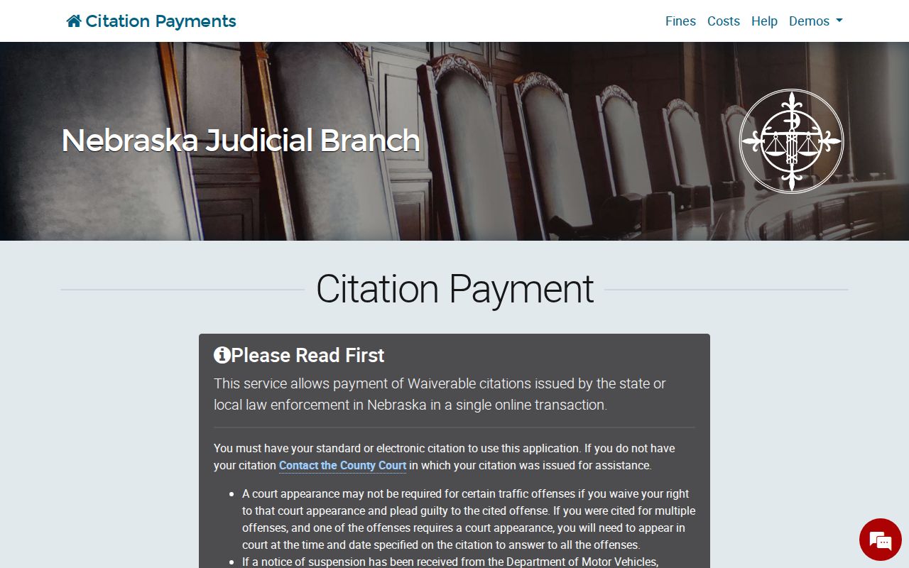 Buffalo County traffic ticket payment fields for county, court, case type, year, and case number
