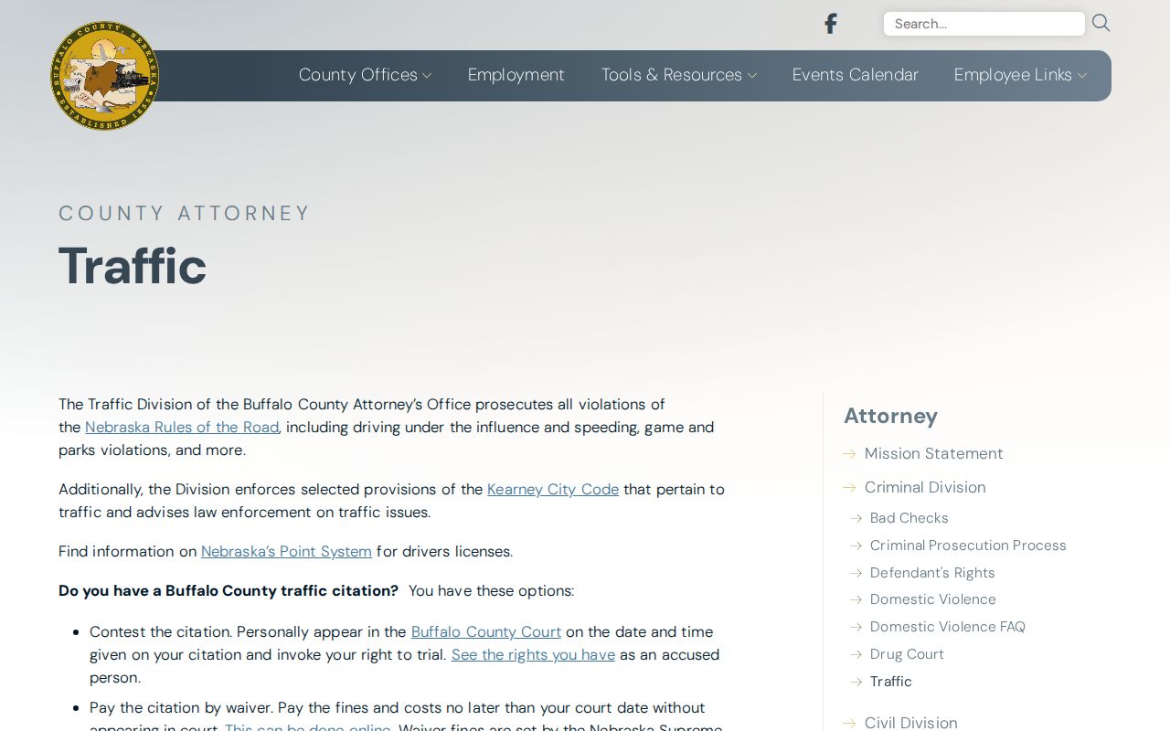 Buffalo County traffic ticket options for payment, court appearance, and STOP class